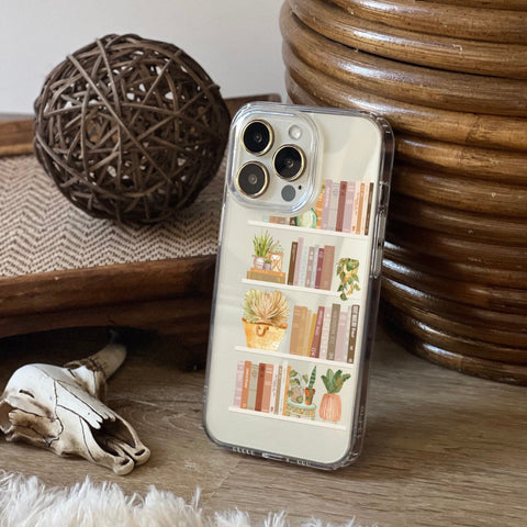 Trendy Book Shelf Phone Case For iPhone 14 Plus 13 Pro Max Mini 12 XR 7 8 Clear Phone Cover With Aesthetic Boho Books Design Galaxy S22 Case Feat