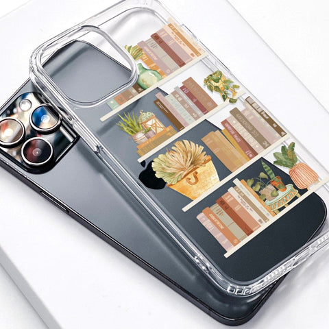 Trendy Book Shelf Phone Case For iPhone 14 Plus 13 Pro Max Mini 12 XR 7 8 Clear Phone Cover With Aesthetic Boho Books Design Galaxy S22 Case Feat