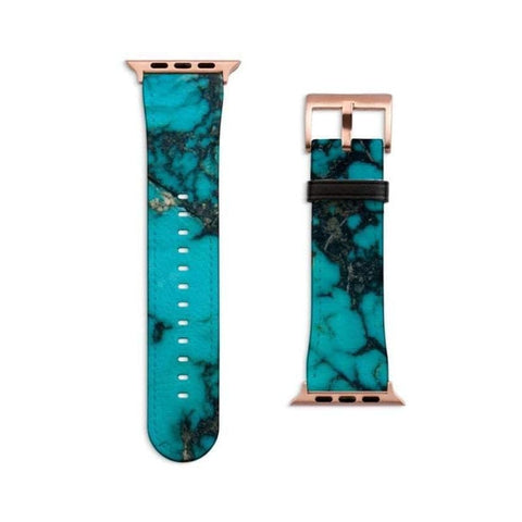 Shop The Turquoise Stone Print Apple Watch Band Exclusively at The Urban Flair - Trendy Faux/Vegan Leather iWatch Straps - Affordable Replacements Bands For Women