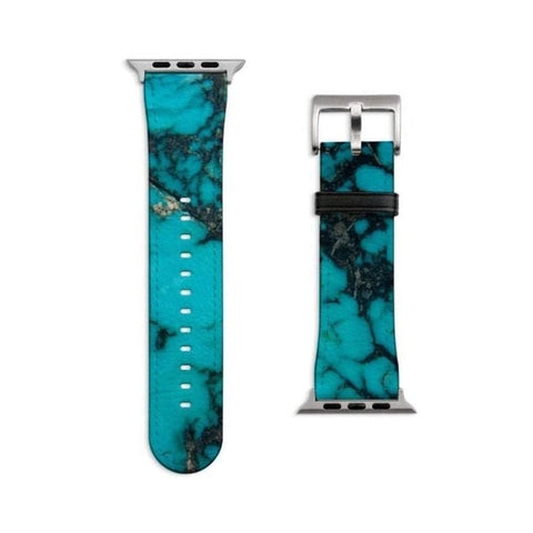 Shop The Turquoise Stone Print Apple Watch Band Exclusively at The Urban Flair - Trendy Faux/Vegan Leather iWatch Straps - Affordable Replacements Bands For Women