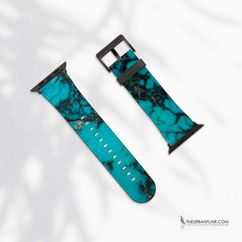 Shop The Turquoise Stone Print Apple Watch Band Exclusively at The Urban Flair - Trendy Faux/Vegan Leather iWatch Straps - Affordable Replacements Bands For Women