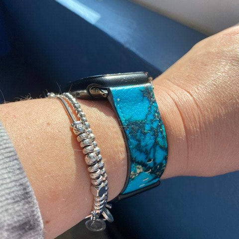 Shop The Turquoise Stone Print Apple Watch Band Exclusively at The Urban Flair - Trendy Faux/Vegan Leather iWatch Straps - Affordable Replacements Bands For Women