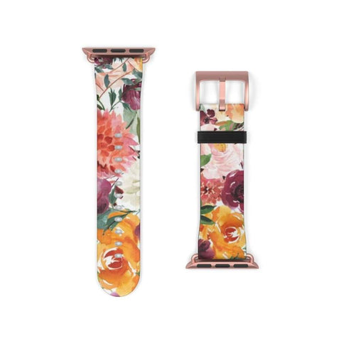 Shop The Watercolor Flowers Apple Watch Band Exclusively at The Urban Flair - Trendy Faux/Vegan Leather iWatch Straps - Affordable Replacements Bands For Women