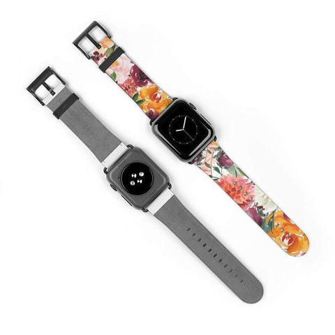 Shop The Watercolor Flowers Apple Watch Band Exclusively at The Urban Flair - Trendy Faux/Vegan Leather iWatch Straps - Affordable Replacements Bands For Women