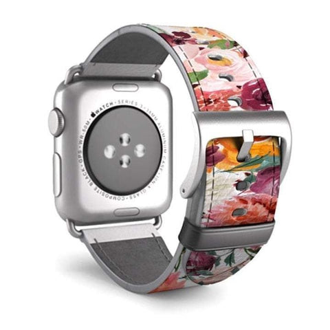 Shop The Watercolor Flowers Apple Watch Band Exclusively at The Urban Flair - Trendy Faux/Vegan Leather iWatch Straps - Affordable Replacements Bands For Women