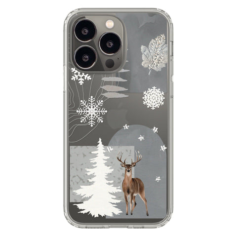 Winter Deer Collage Clear Phone Case For iPhone 13 12 Mini 11 Pro Max XR XS 7 8 Plus SE 2020 Galaxy S20 Fe S21 With Cute Snowflake Design