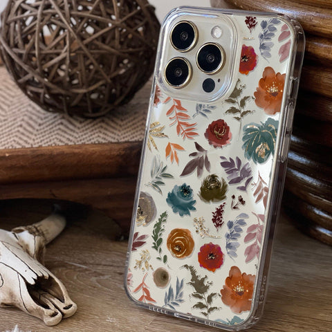Winter Watercolor Wild Flowers Phone Case For iPhone 14 Plus 13 Pro Max 12 Mini XR 7 8 SE 2022 Aesthetic Moody Floral Design Feat